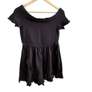 🌴 Art Class Girls Off-the-Shoulder Smocked Ruffle Romper XXL(18/20) Dark Grey